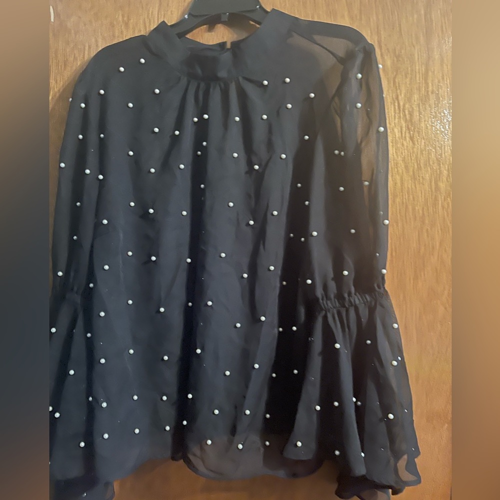 Eloqui sheer pearl blouse